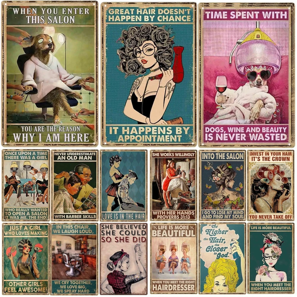 Vintage  Hairdresser Metal Tin Signs Hair Stylist Metal Posters for Barber Shop Beauty Salon Home Coffee