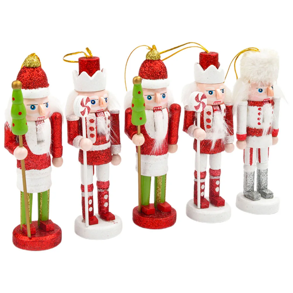 

5Pcs Xmas Nutcracker Pendants Wooden Hanging Christmas Nutcracker Decorations Tree Ornaments Holiday Party Decor