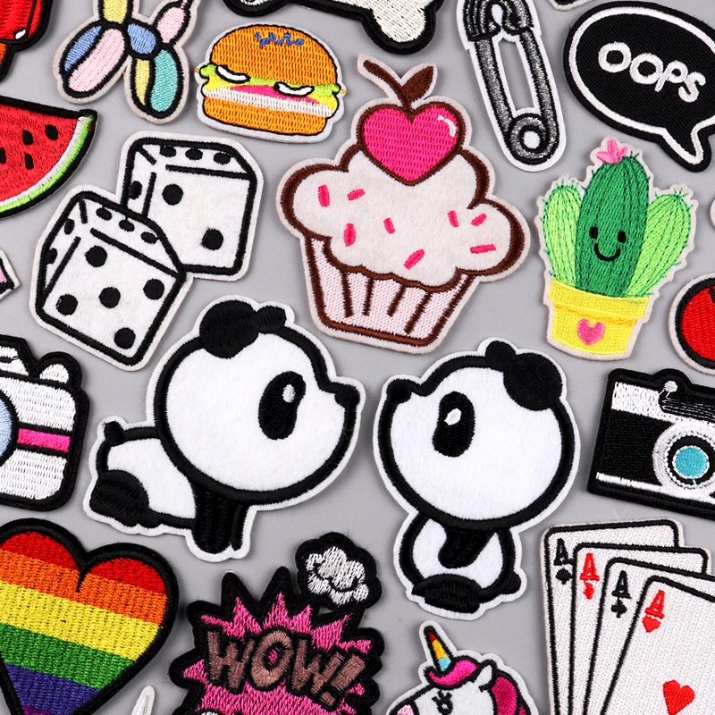 Food/Animal Embroidery Patch Iron On Patches For Clothing Cartoon Embroidered Patches For Clothes Rainbow Patch Hook Loop Badges