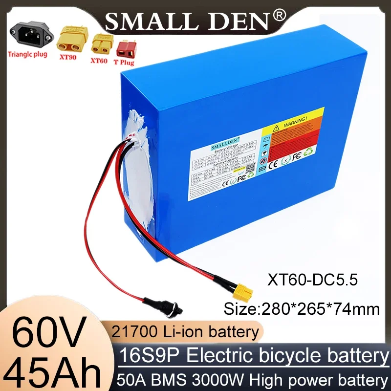 New 21700 60V 16S9P 45000mAh Battery Pack 3000W High Power Battery BMS Bicycle Touring Bike Motorcycle Lithium ion Battery Pack