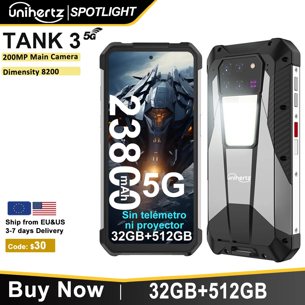 US AU EU Stock Unihertz 8849 Tank 3 Rugged 5G Smartphone 32GB 512GB 23800mAh 120W Charger Dimensity 8200 200MP 120Hz Cell Phone