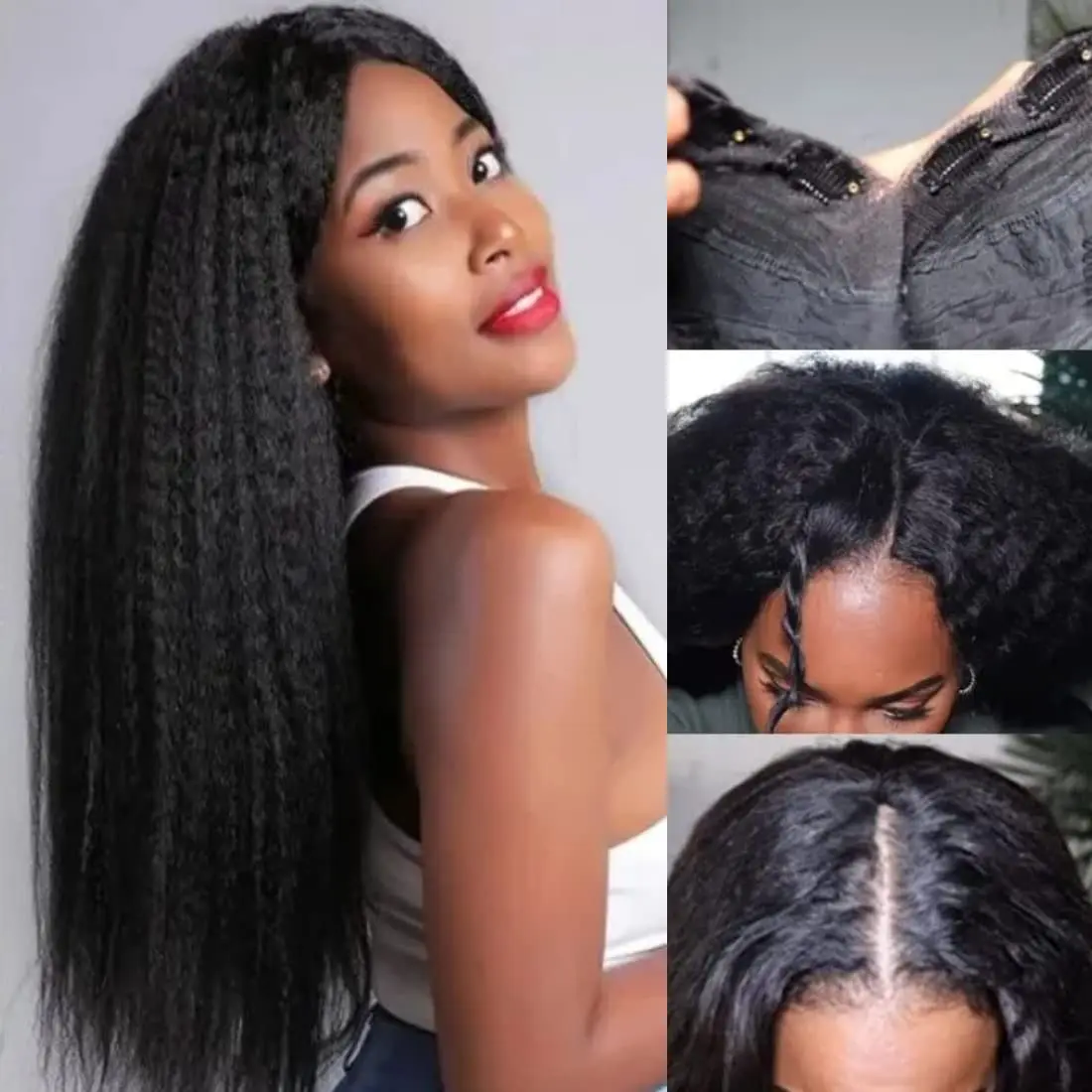 اللون الطبيعي 220% الكثافة الخامس جزء غريب مستقيم ريمي خصلات الشعر المستعار الإنسان لا ترك آلة صنع ترقية خصلات الشعر المستعار #3