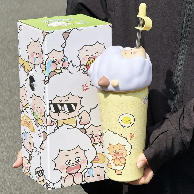 

Новая ленивая овечка, совместная чашка для доминирования льда, большая емкость, изолированная бутылка для воды, соломенная соломинка для женщин, праздничный подарок, милый дизайн