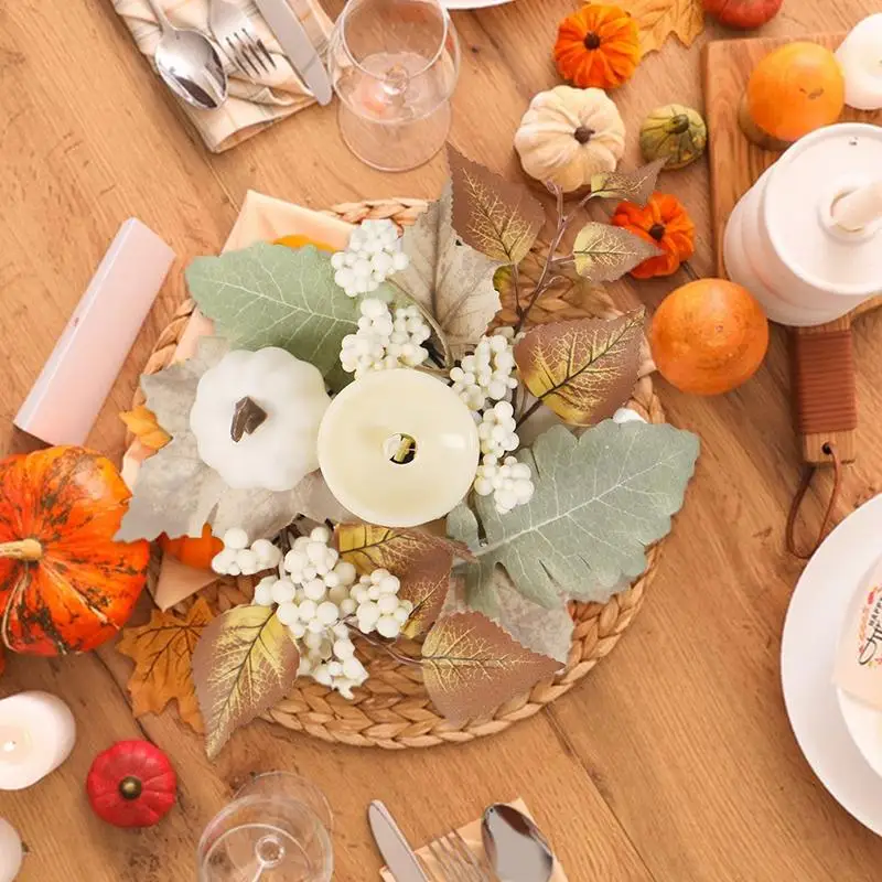 Anillos de vela de otoño, coronas, candelabro, soporte de coronas, centros de mesa para fiesta en casa de Acción de Gracias, Halloween, fiesta en casa