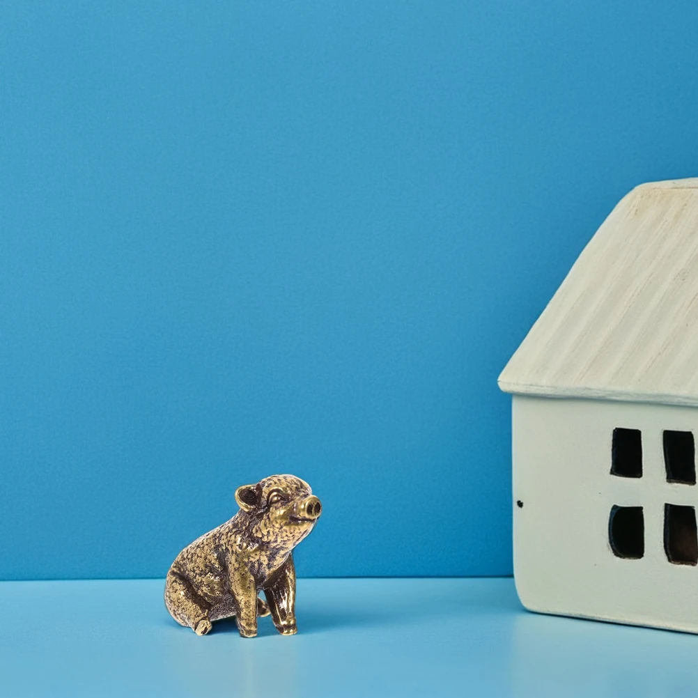 

2Pcs Vintage Brass Pig Ornaments Retro Chinese Zodiac Miniature Desktop Feng Shui Pig Statue Home Office Desk Decoration