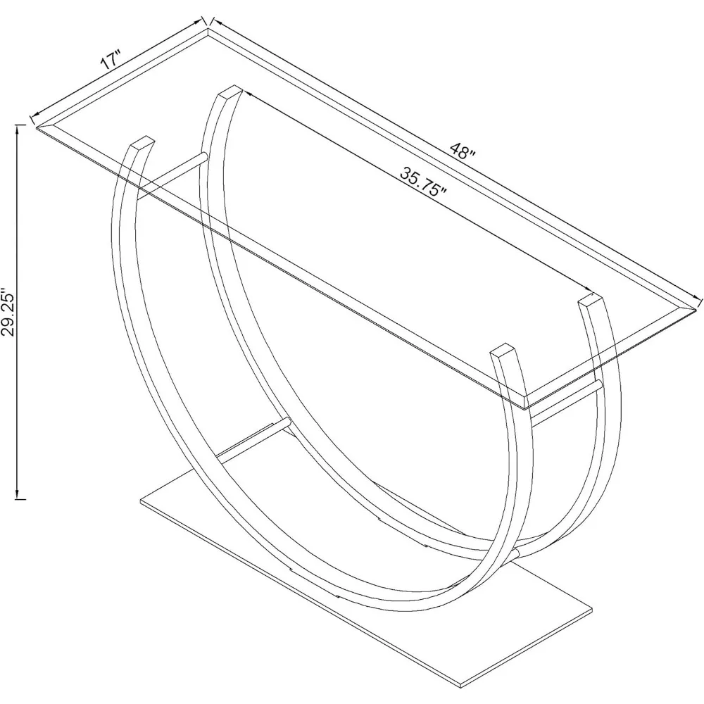 طاولة كونسول مستطيلة من المعدن والزجاج مقاس 48 بوصة مع قاعدة عاكسة على شكل حرف U