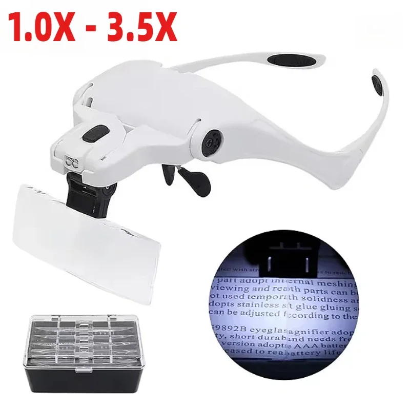 

Увеличительные очки, светодиодная лампа, головная лупа, ювелирная повязка на голову, лупа, очки, оптическое стекло, инструмент для ремонта, лупа для чтения