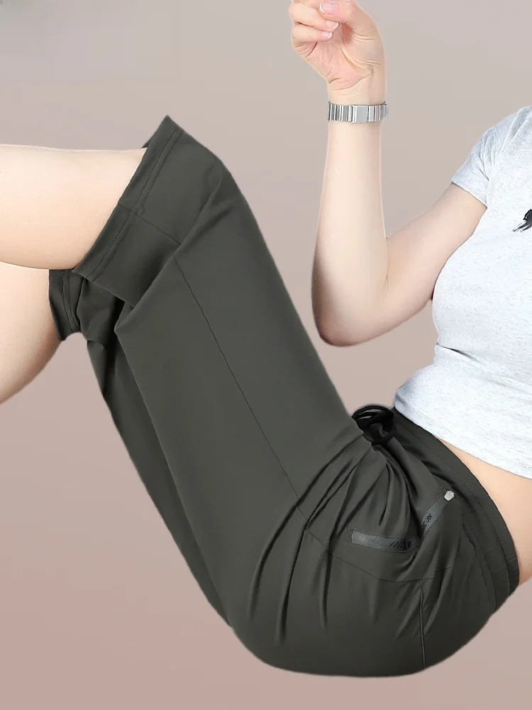 

Летние тонкие спортивные брюки Tucano из ледяного шелка, быстросохнущие, повседневные, женские, укороченные (7/8), с высокой талией, прямого кроя, в корейском стиле