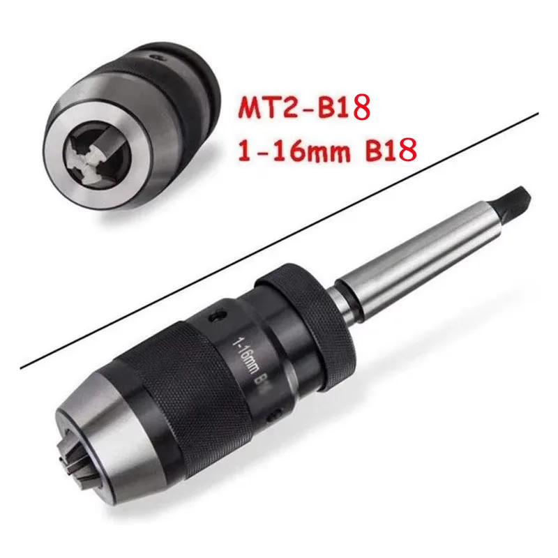 MT2-B18 1-16MM MK2 mandrel live core drill chuck durable taper steel self-tightening keyless accessory lathe tool