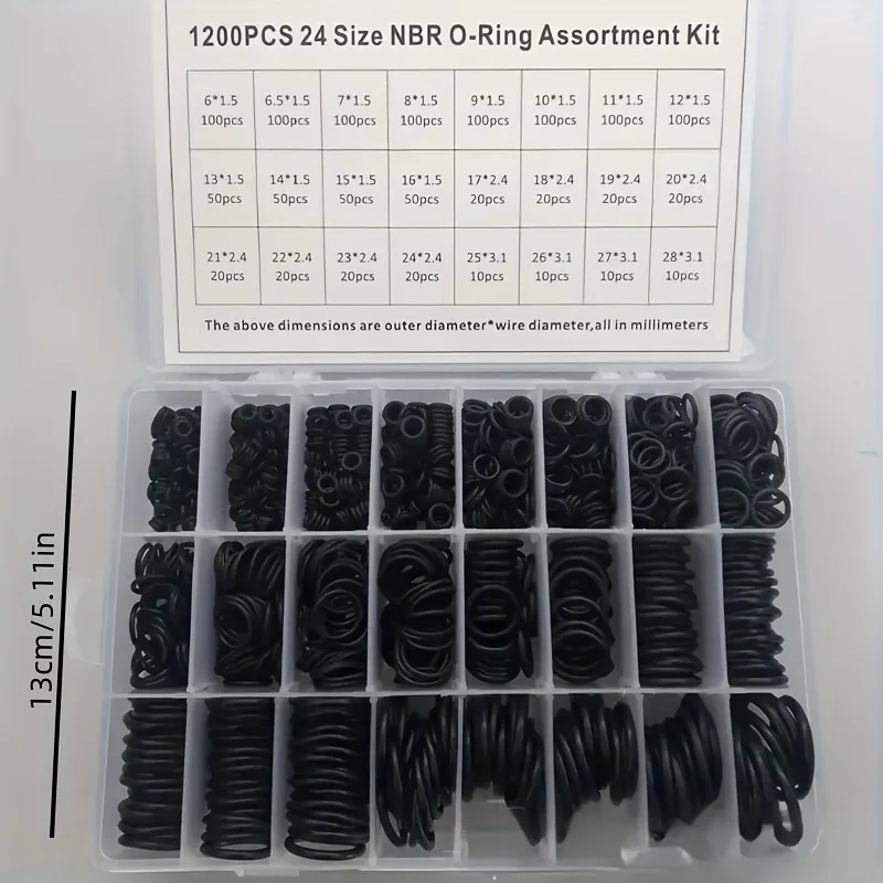 1200pcs O-Ring Assortment Set - Oil And Water Resistant Rubber Seals in Various Sizes for Automotive And Mechanical Applications