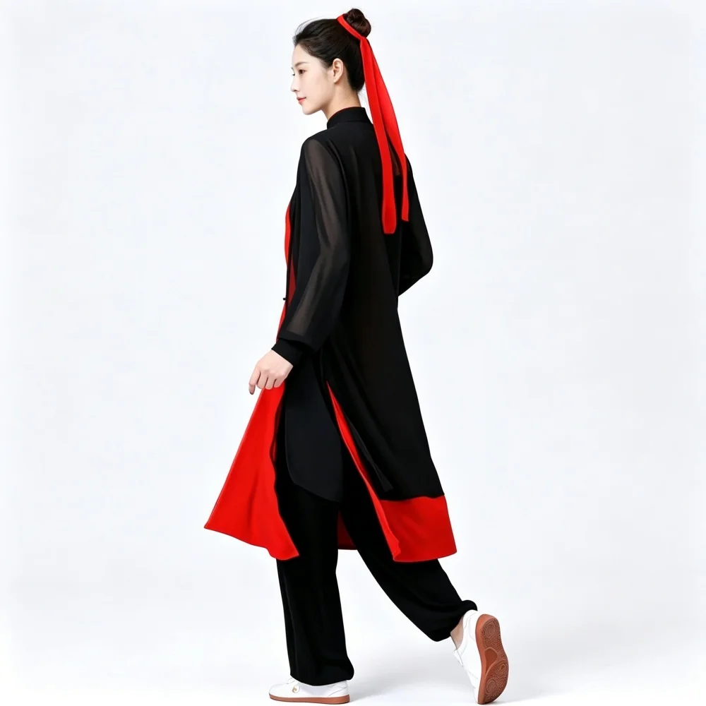 Men Women Traditional Tai Chi Suit Stand Collar Frog Button Layered Wushu Martial Arts Outfit Stage Martial Arts Performance