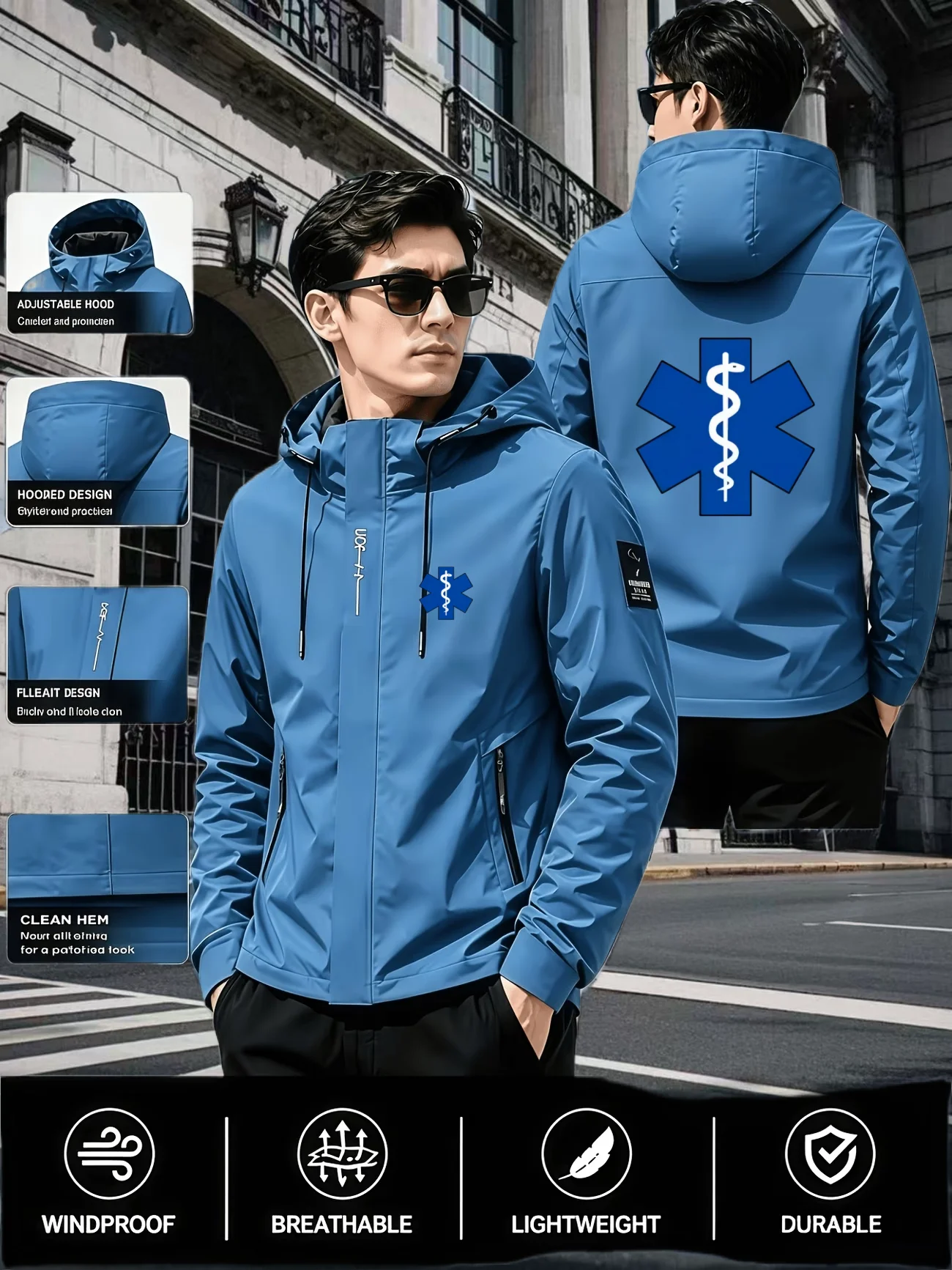 2026 brand new outdoor training jacket fashionable men's lightweight letter printed windproof climbing jacket with hooded zipper