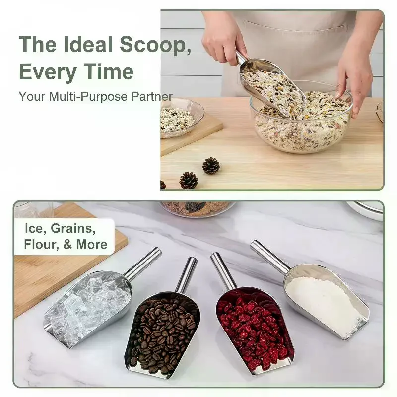 Stainless Steel Ice Shovel Multifunctional Food Measuring Spoons Grain Coffee Beans Flour Shovel Bar Kitchen Accessories