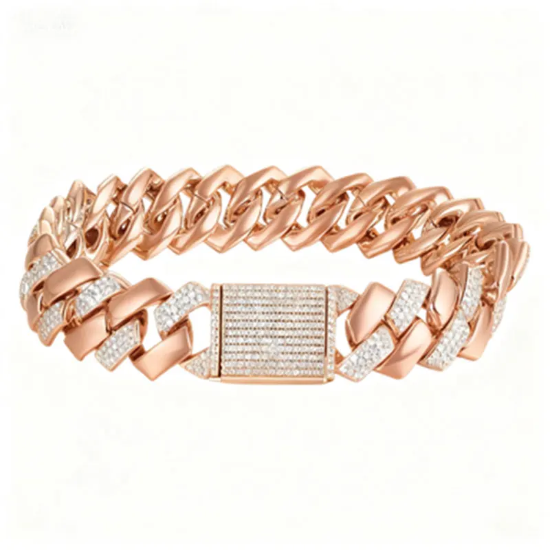 Full Moissanite S925 silver-plated 18K gold hip-hop luxury bracelet, inlaid with D-color VVS1 moissanite, ideal gift for Hallowe