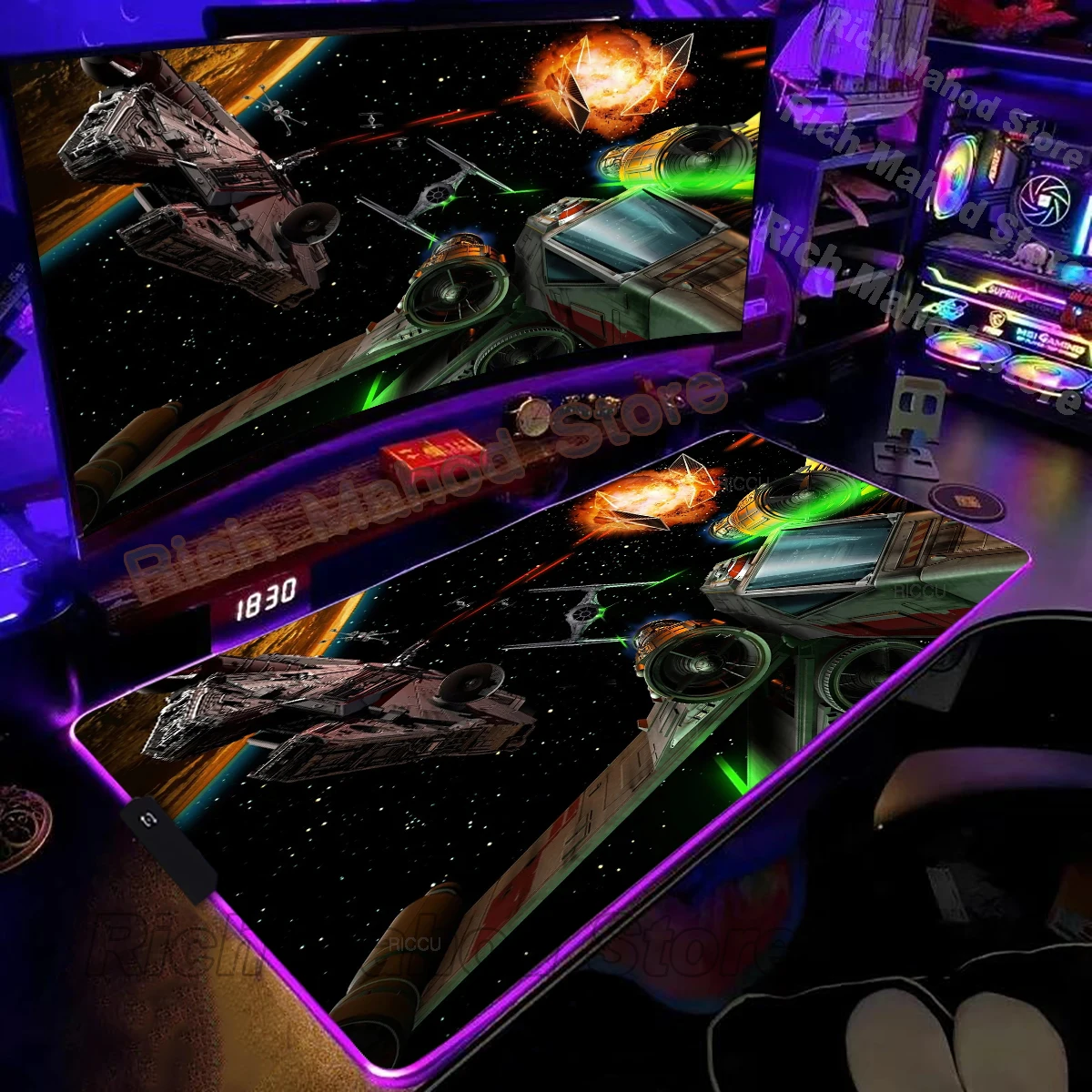 

Space spacecraft Mouse pad Computer Carpet Mat for E-Sports Players Laptop Keyboard Mousepad For Boy Gift Rgb 900x400mm Desk Pad