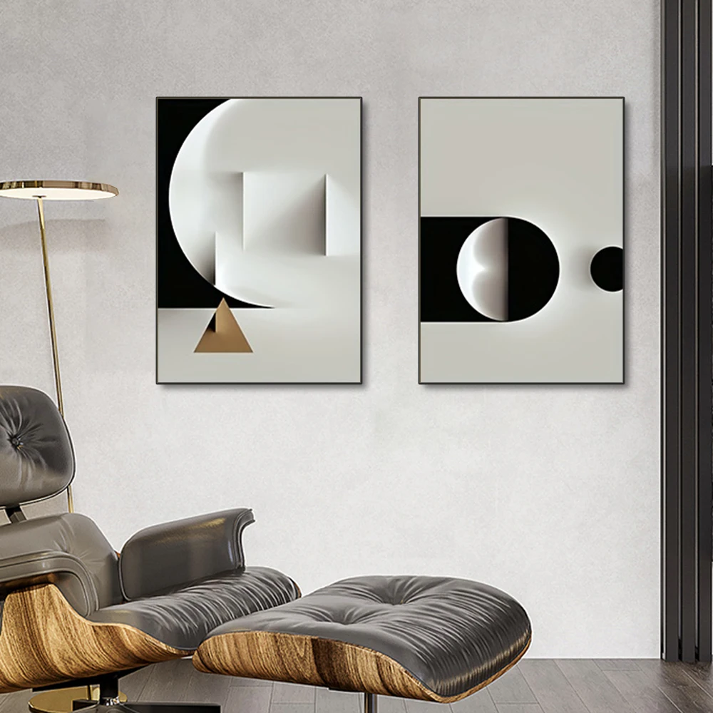 أبيض وأسود هندسية مجردة قماش يطبع الشمال غرفة المعيشة جدار الفن الملصقات صور الزخرفية #2