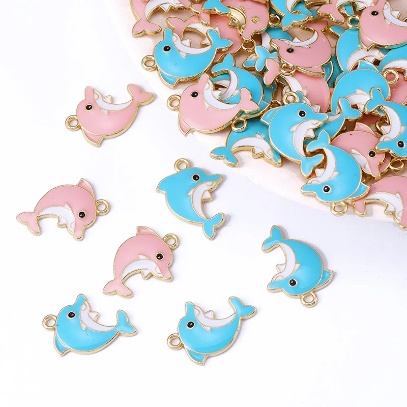 

20Pcs Pink Enamel Alloy Drip Oil Animal Charms for Jewellery Making Cute Dolphin Pendant DIY Necklace Bracelet Earring Accessory