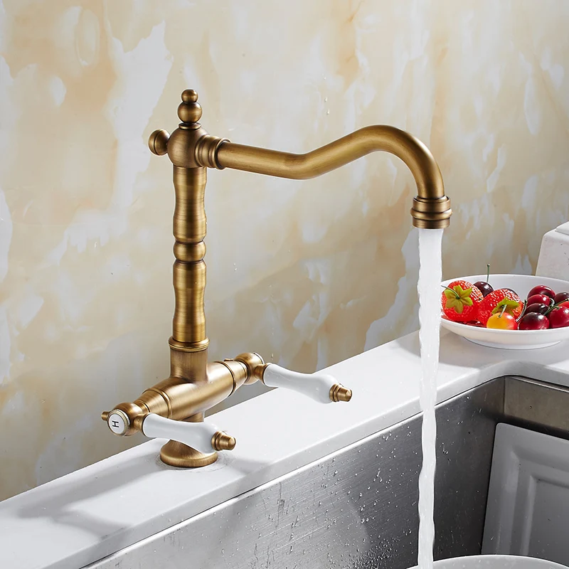 

Basin Faucets Antique Brass Bathroom Faucets Industrial Style Sindle Hole Dual Handle Contemporary Water Mixer Tap 85538