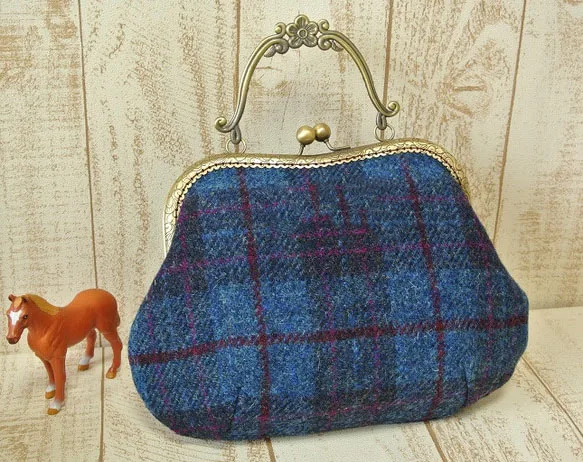 

Lost in Vintage Harris Tweed Dyed Wool Warped Woven Fabric Purse Shoulder Cross Bags Frame Clutch Detachable Chain 25x8x15cm