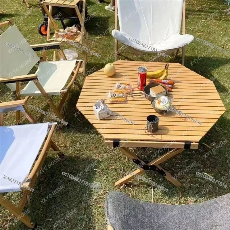 Hooki Factory Wholesale Portable Folding Octagonal Table Beach Furniture Simple Style Camping Equipment Table Outdoor Egg Roll T