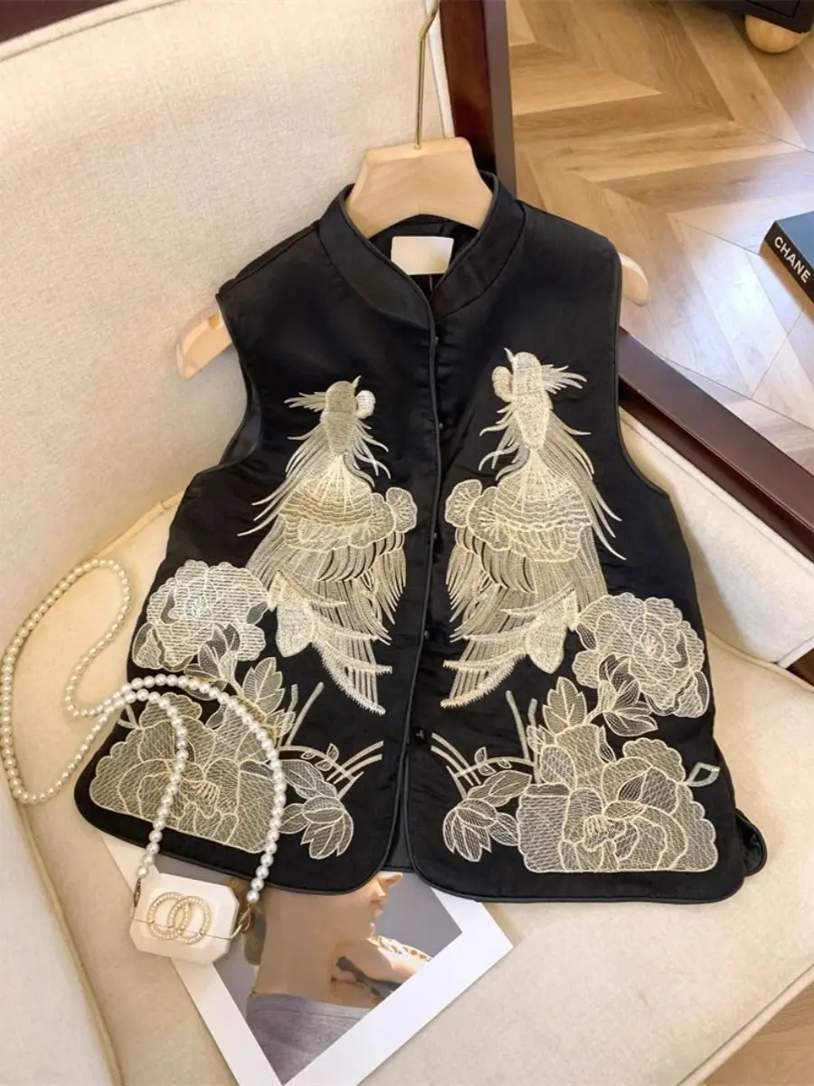 2024 exquisite embroidery chinese style tang suit vest vintage temperament versatile waistcoat elegant leisure daily cardigan