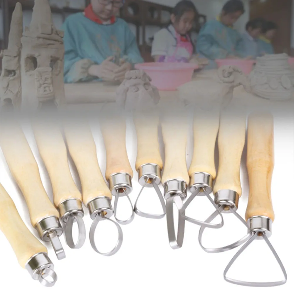 10 шт., набор для резьбы по керамике, с деревянной ручкой 10 шт., набор для резьбы по керамике, с деревянной ручкой