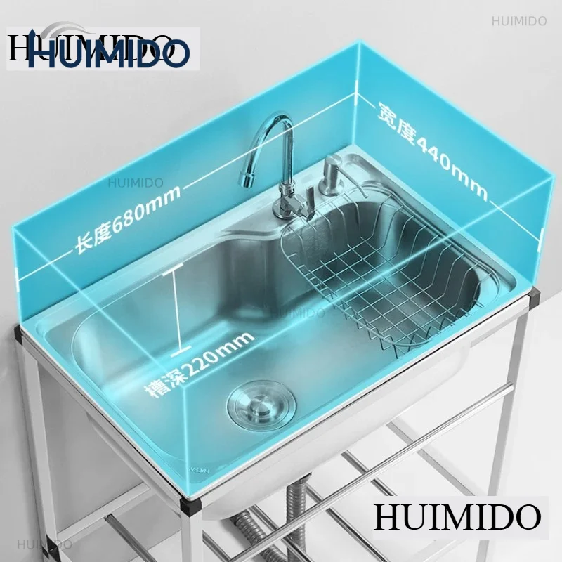 Thick Stainless Steel Kitchen Sinks with Bracket Multifunction Single Wash Basin Floor-standing Commercial Kitchen Washing Sinks