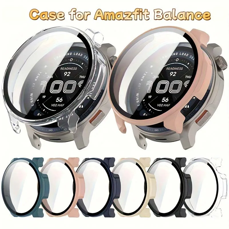 For Amazfit Balance Tempered Glass Anti-scratch Watch Case with Sleek Protector, Durable High-Quality Screen Guard