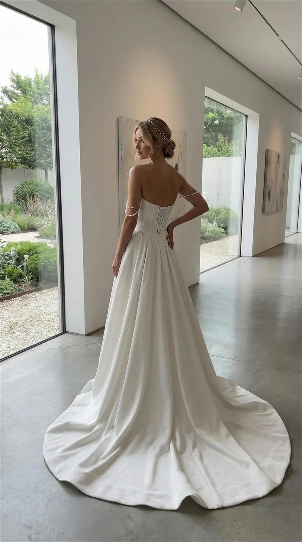 Kyoto Customized White Strapless Satin Wedding Dress Sleeveless Lace-Up Side High Split vestidos de noiva A-Line Evening Dress