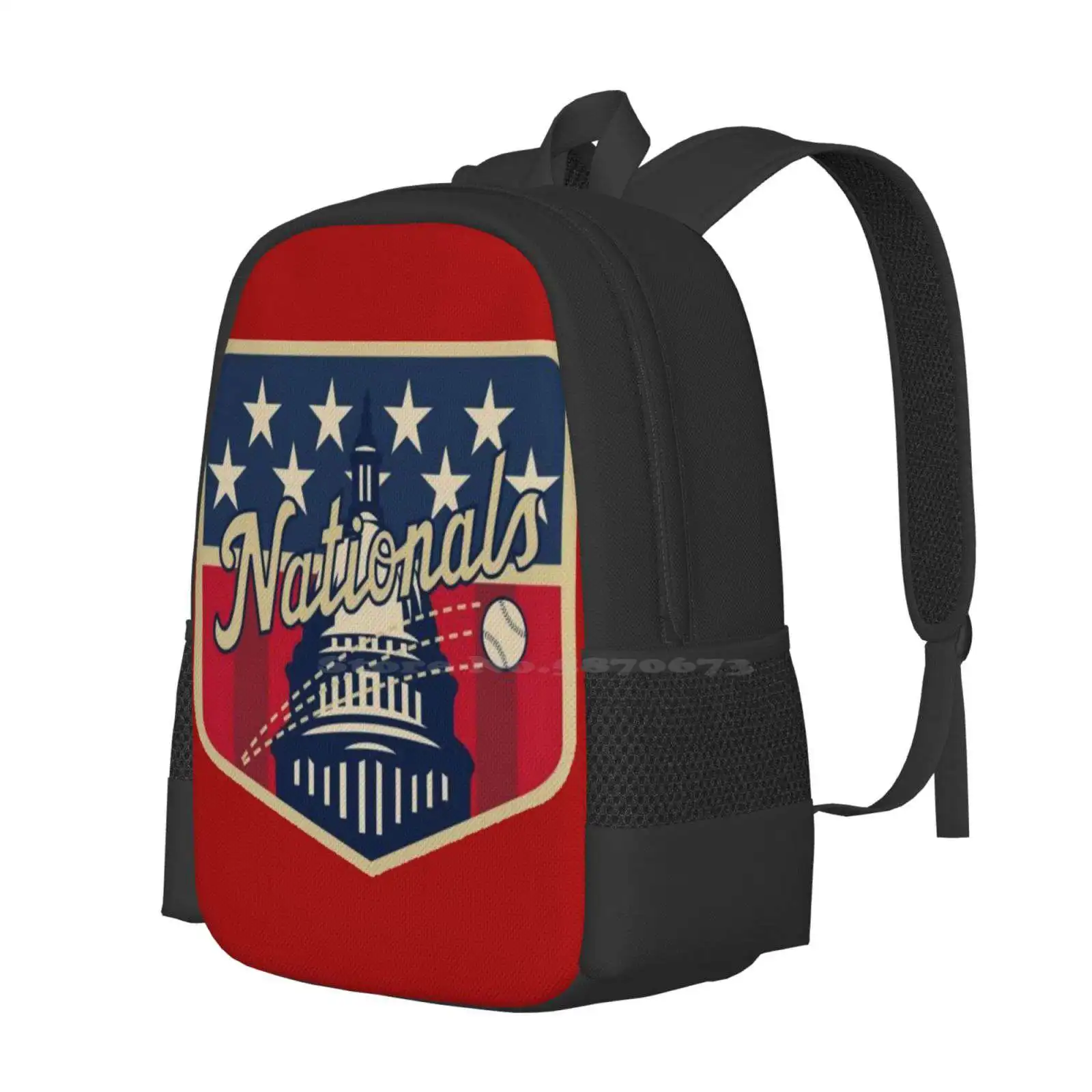 Reimagined-Large Capacity School Backpack Laptop Bags Reimagined Baseball Ideas Unique Logo National League Area Code 202