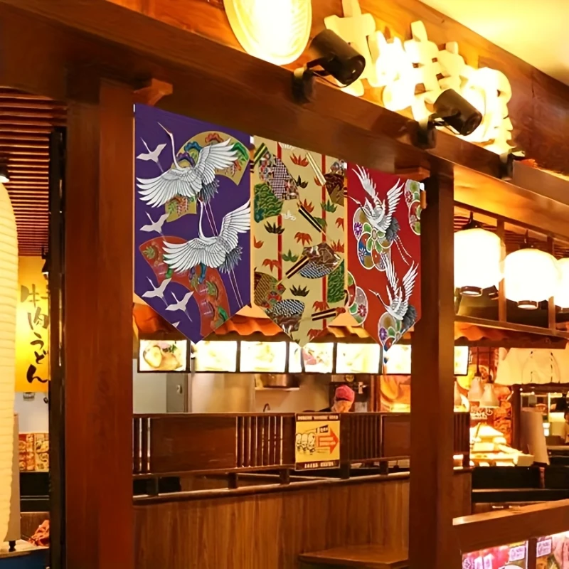 VIKAMA Japanischer Dreieckiger Flaggen-Vorhang Traditioneller Kranich-Koi-Vorhang Restaurant-Küchen-Dekoration