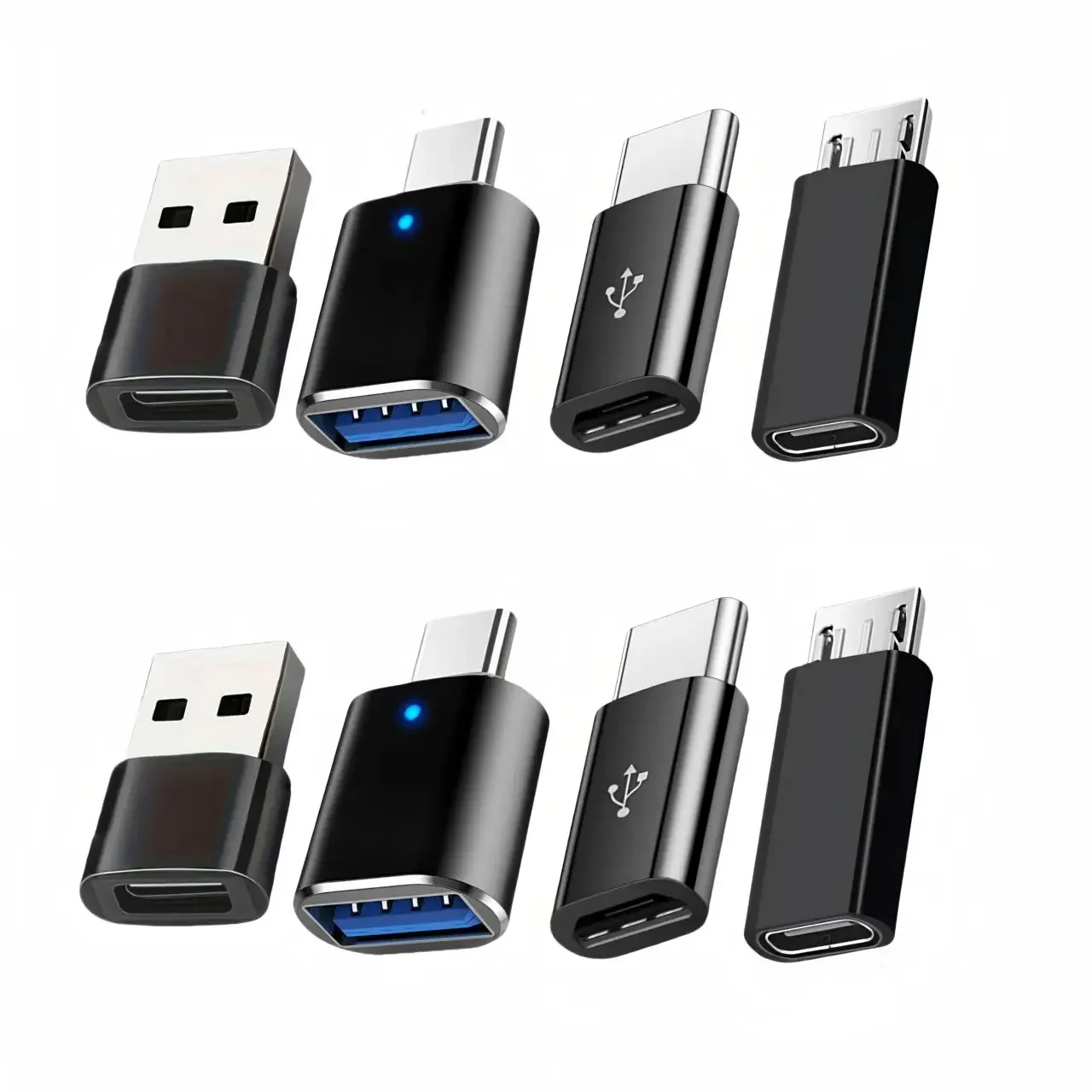 Conjunto de Adaptadores USB para USB-C, USB C para USB 3.0 OTG, Micro USB para USB C - Compatível com MacBook Pro, Samsung Galaxy, Smartphones, Laptops