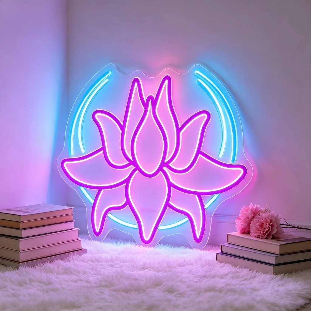 Purple Lotus Flower Zen Neon Sign Dimmable USB Calming Neon Light  for Yoga Studio Meditation Spa Salon Bedroom Wall Decor Gift