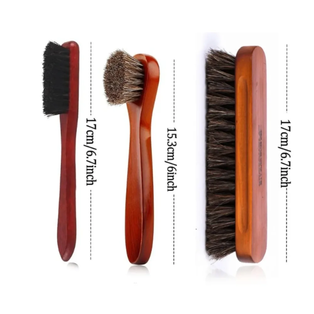 Set di 3 Spazzole in Crine di Cavallo per Lucidatura, Applicatore per Stivali in Pelle, Scarpe in Camoscio e Accessori per la Pulizia Dettagliata degli Interni Auto