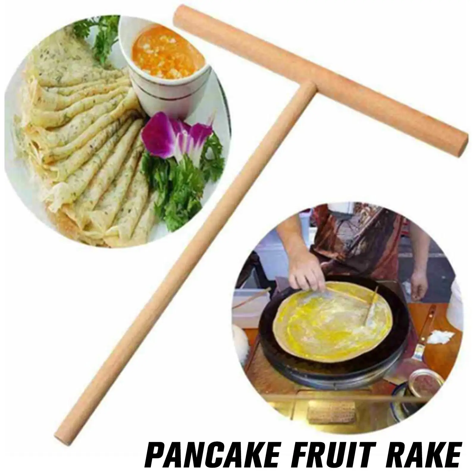 Wooden Pancake Fruit Rake Pancake Wooden Rake Pancake Tools Accessories Kitchen Baking Household Kitchen Tools Stand E3G2