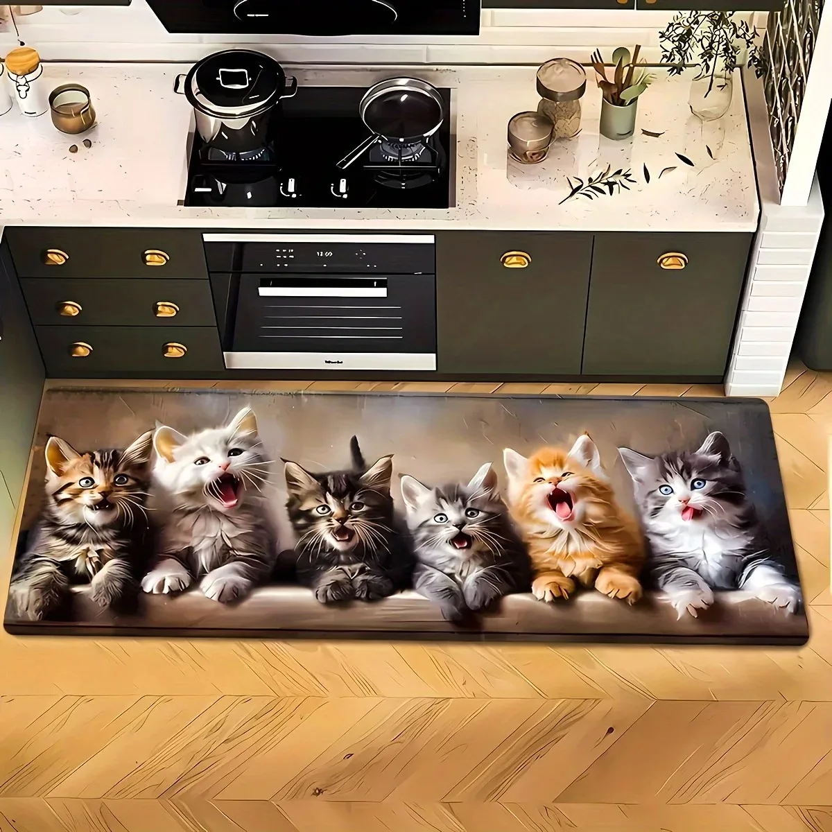 Moderner Küchenteppich, frischer Stil, schöne Katze, bedruckt, für Heimdekoration, Flur, Eingang, Teppich, Balkontür, wasserdichter Anti-Rutsch-Teppich