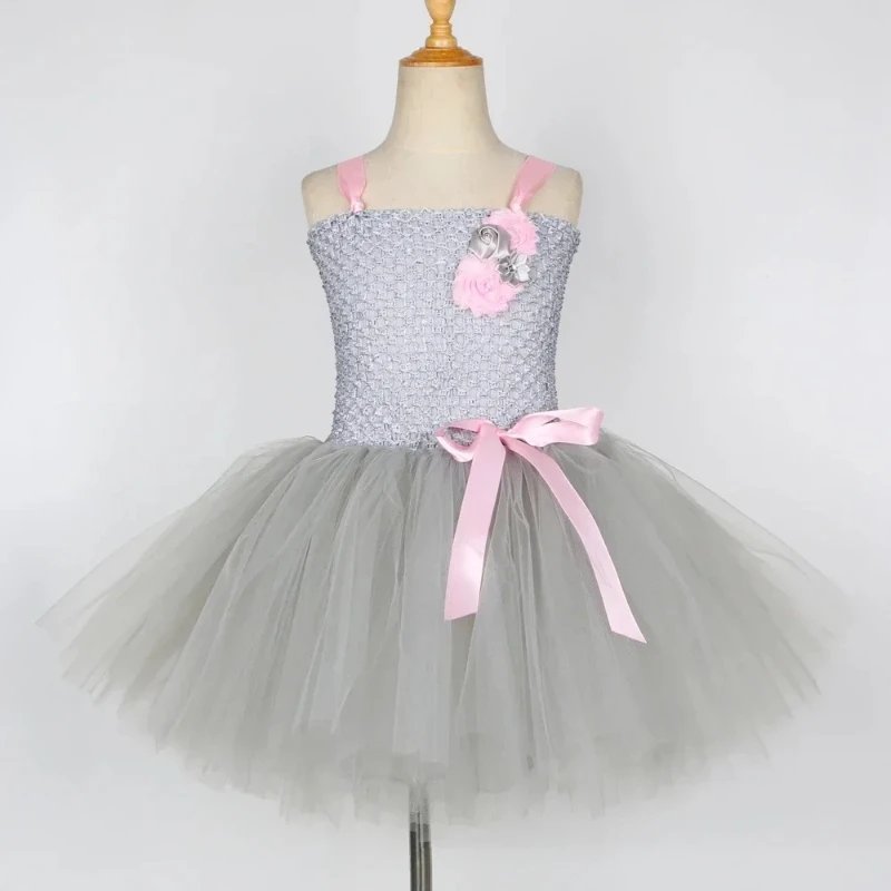 Grey Mouse Rat Costume Kids Tutu Dress with Ears Tail Bow Tie Nose Animal Mice Costumes for Girls Halloween Birthday Party Dress