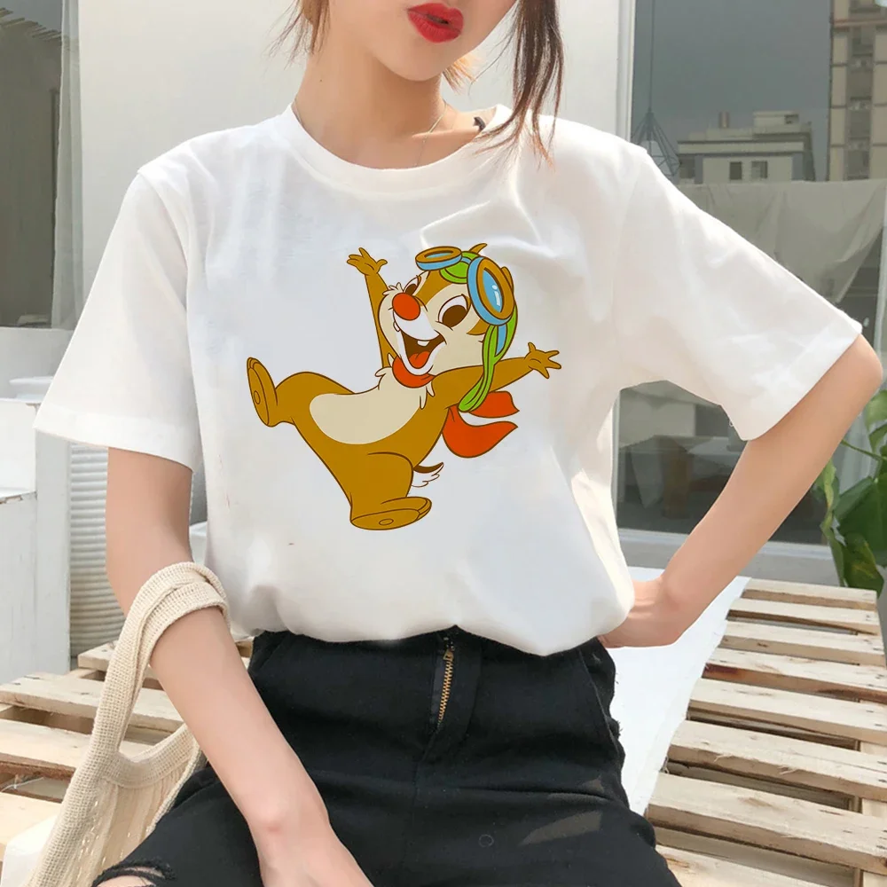 Cute Cartoon Tops Chip And Dale Graphic T-Shirts Women Short Sleeve Aesthetic Print Kawaii Harajuku Summer T Shirt Female