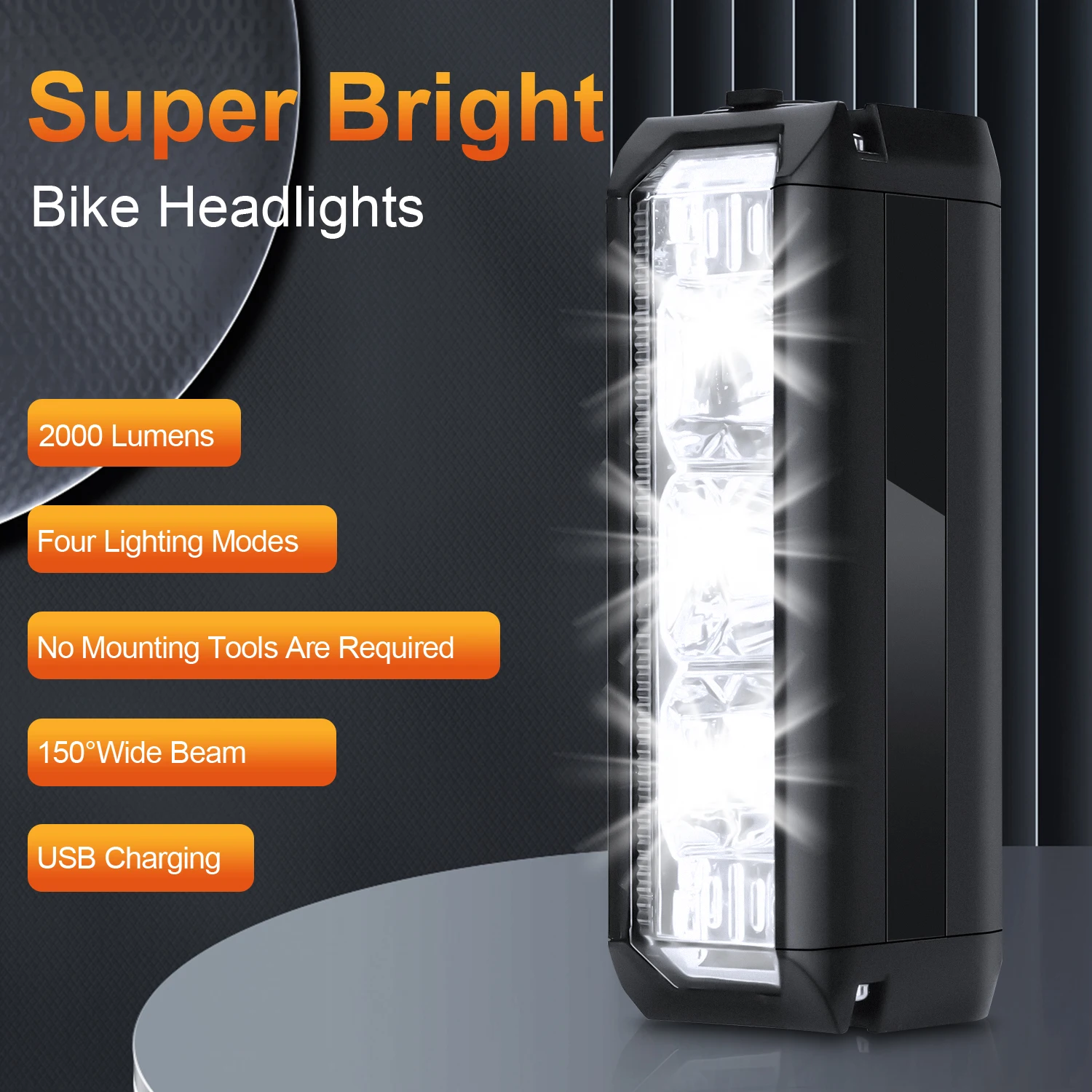 Hollarm 2000 Lumens Bicycle Front Light Headlight and Bike Alarm with Remote Control Horn Waterproof Bike Tail Light Recharge