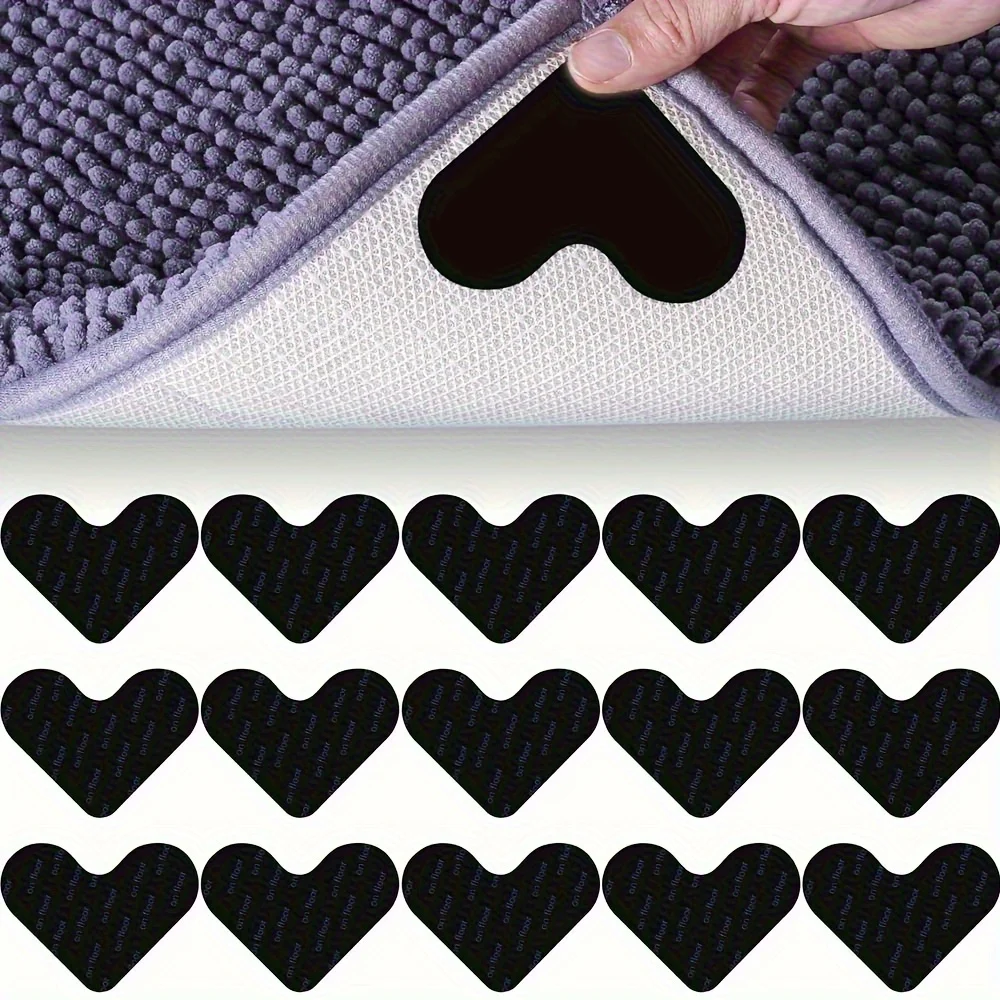 2pcs Reusable Carpet Tape Rug Gripper Heart Shape Anti Curling Washable Rug Carpet Stickers Floor Rug Mat Tape Home Supplies