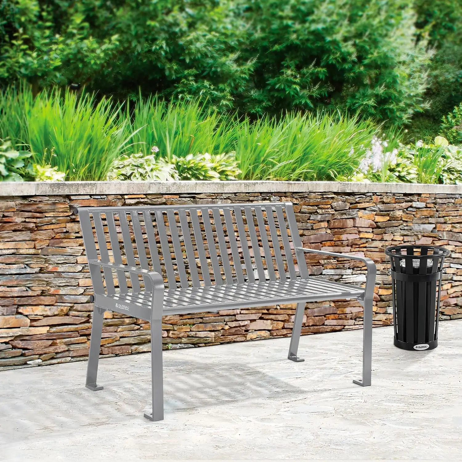 4 ft Outdoor Park Bench with Back Vertical Steel Slats, Customized