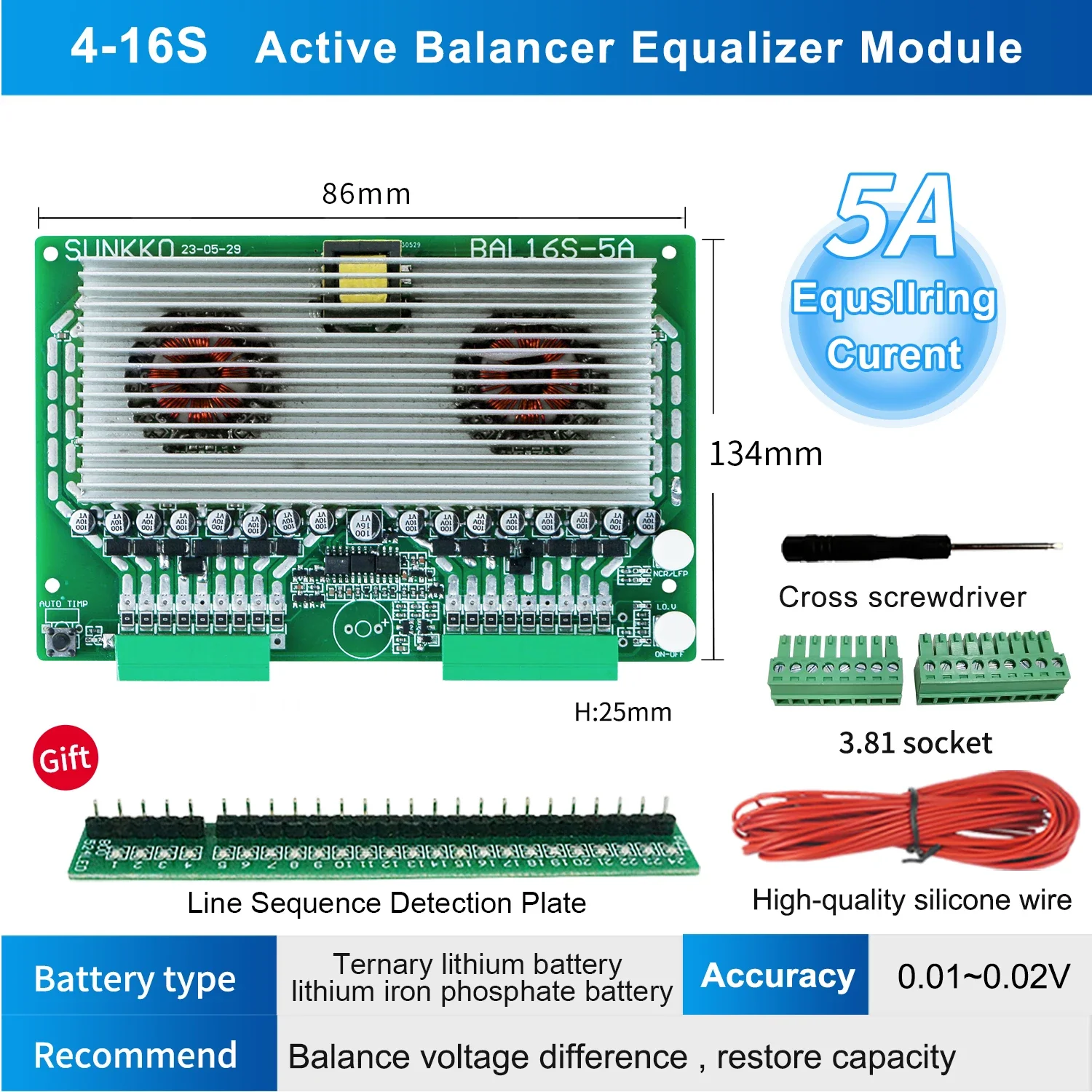 Imagem -03 - Sunkko-equalizador de Bateria Ativo a 16 Cordas Bateria 5a Balanceador Ativo