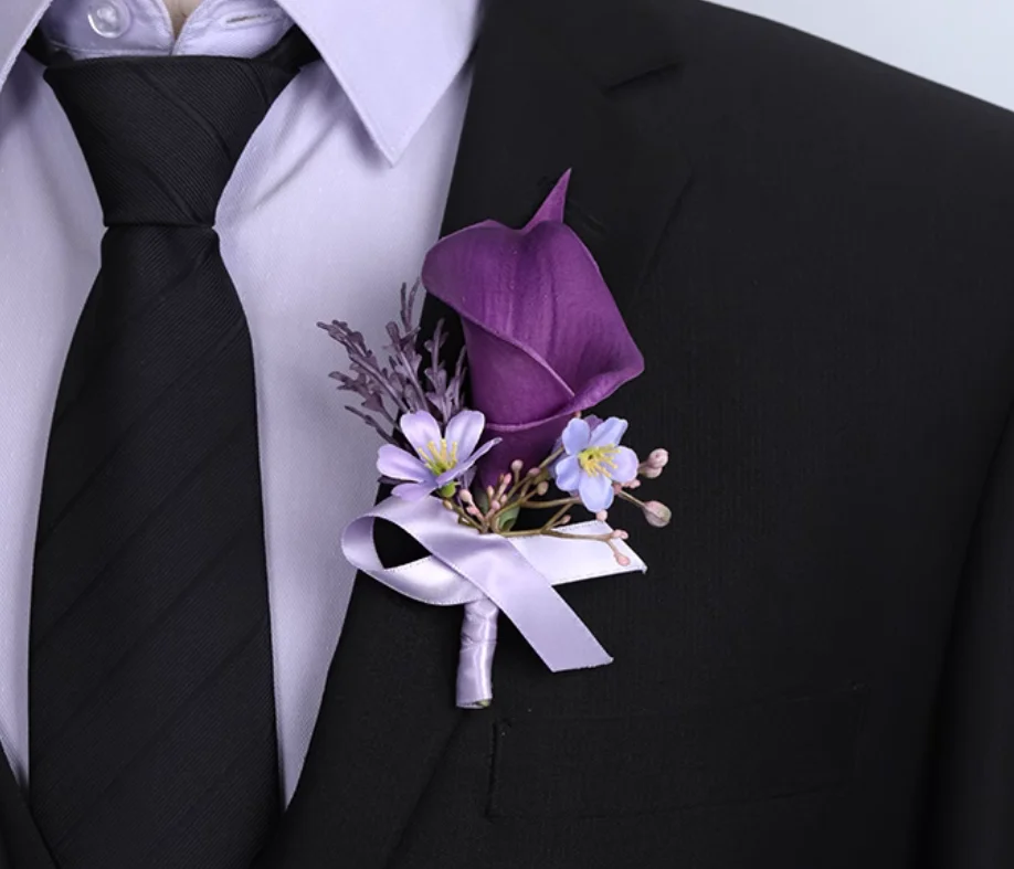 جديد الأرستقراطية الأرجواني زنبق الكالا الصدار حفل زفاف اجتماع الأعمال حفل الافتتاح بدلة الضيوف بروش