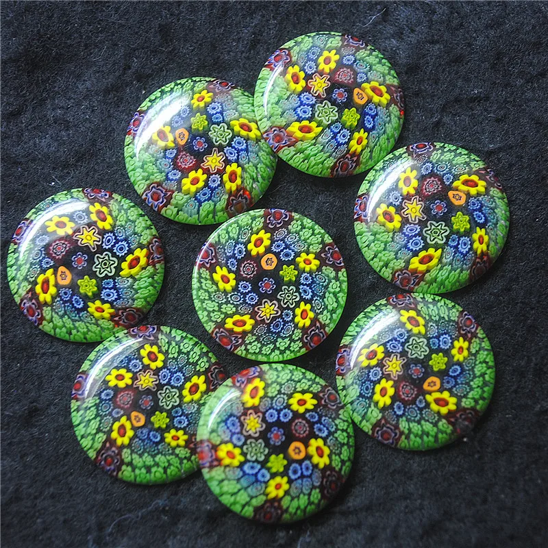 

7PCS New Millefiori Glass Cabochons Round Shape 23MM DIY Jewelry Beads Cabs Green Colors For Jewelry Making Accessories