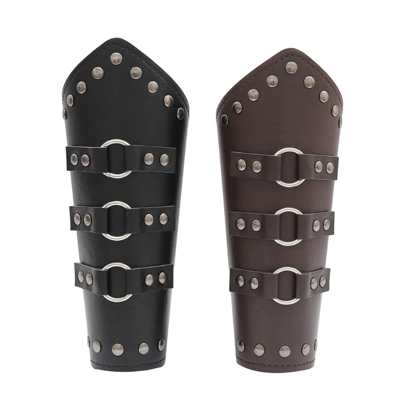 

Medieval Gothic Wrist Bracers with Rivet Decor Punk Knight Pirate Knights PU Lace-Up Wristband H9ED