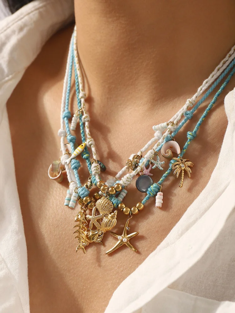 

Beach Star ell Pendant Titanium Steel Nelace Bracelet Women's Jewelry Plated 8K Gold Rope Summer Faion Accories