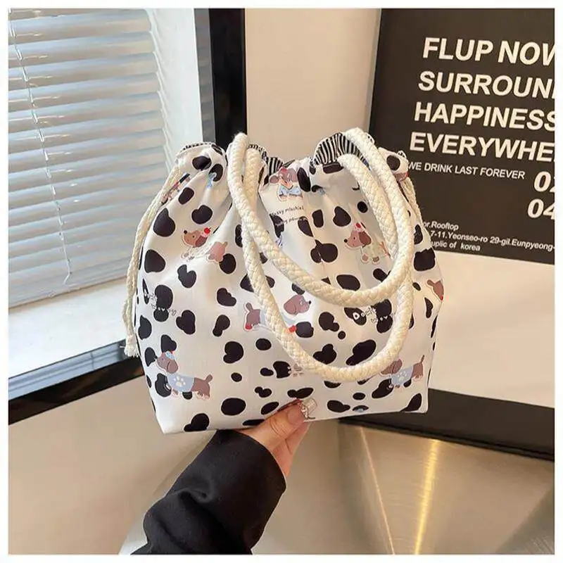 Drawstring Outdoor Commuter Bag Women's Small Cotton Cloth Pouch Portable Lunch Box Storage Tote Bag JIFANPAUL Brand
