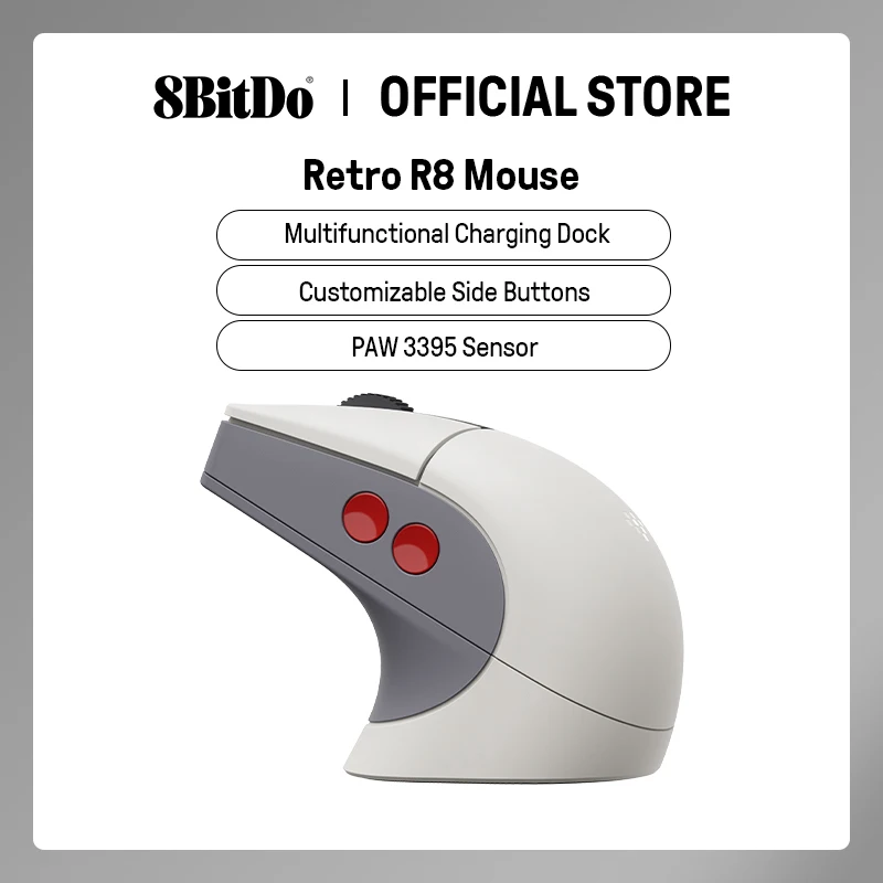 ماوس 8BitDo Retro R8 مع مستشعر بصري PAW 3395 DPI 26K، ماوس بولينج لاسلكي 4K مع قاعدة شحن - إصدار N #1