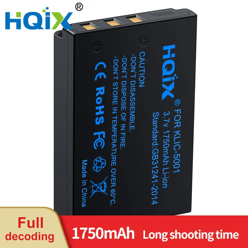 HQIX for Kodak EasyShare P712 Z730 DX7590 P850 DX649 Z7590 Z760 DX763 P880 DX6490 DX7440 Camera KLIC-5001 Charger Battery