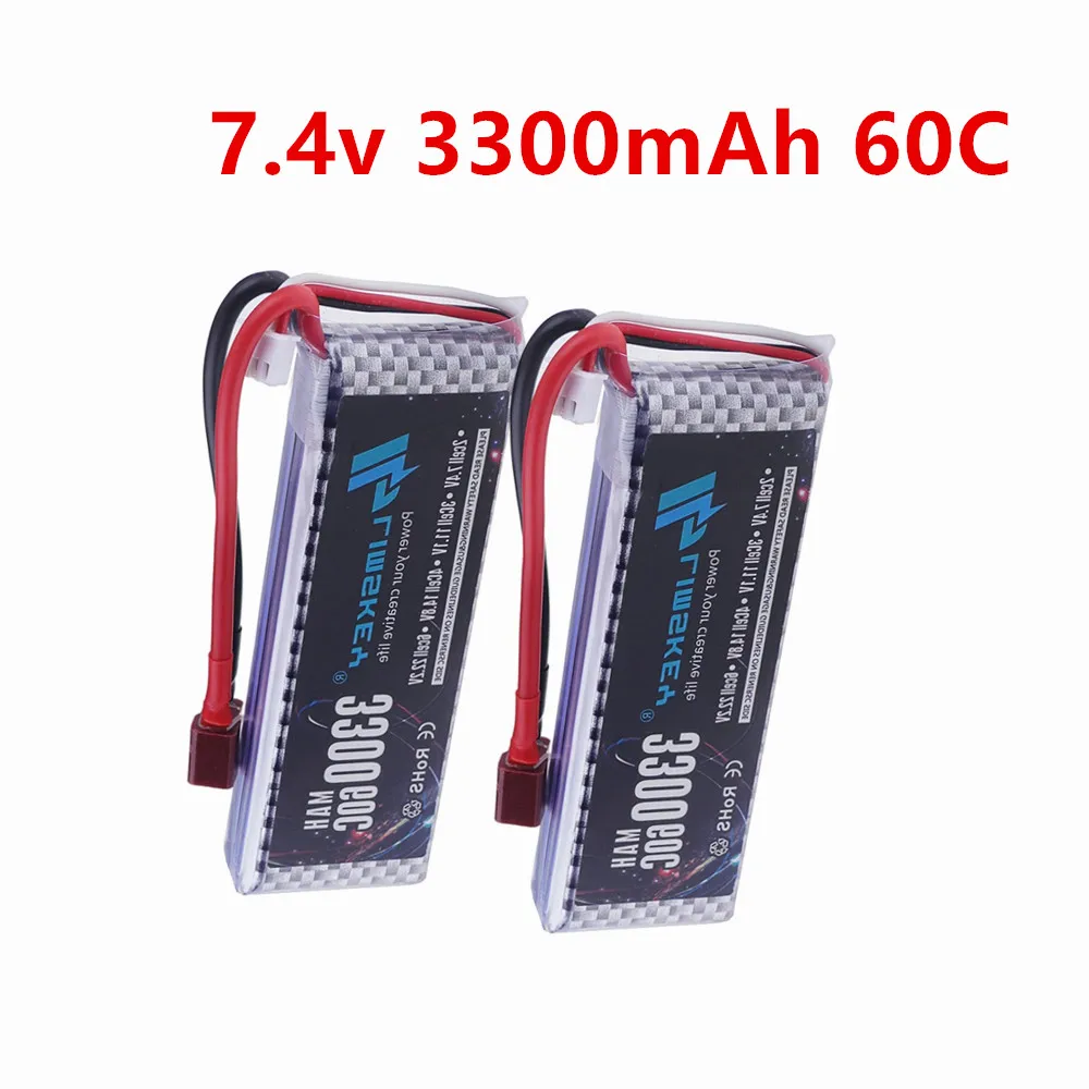 For Wltoys 144001 3300mAh 7.4v Deans T Connector Racing Car LiPo Battery Boat Drones Remote Control Toys Battery 60C